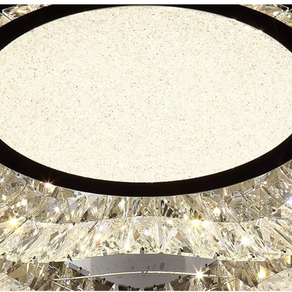 Detail view of Isabelle modern round LED K9 crystal chandelier by Lux Decor Australia with premium finish