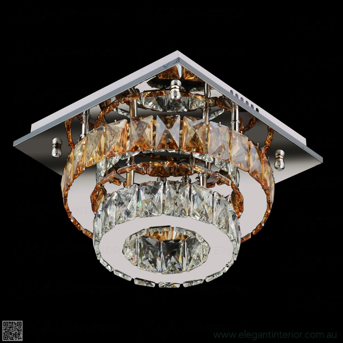 Bottom view of Jennifer’s flush mount ceiling LED light in an elegant interior space