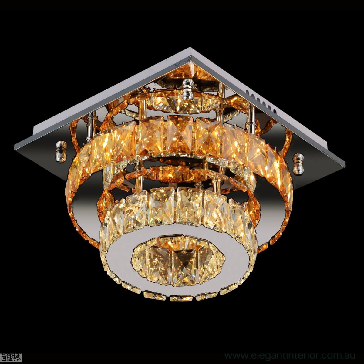 Bottom view of Jennifer flush mount ceiling LED light turned on in elegant interior