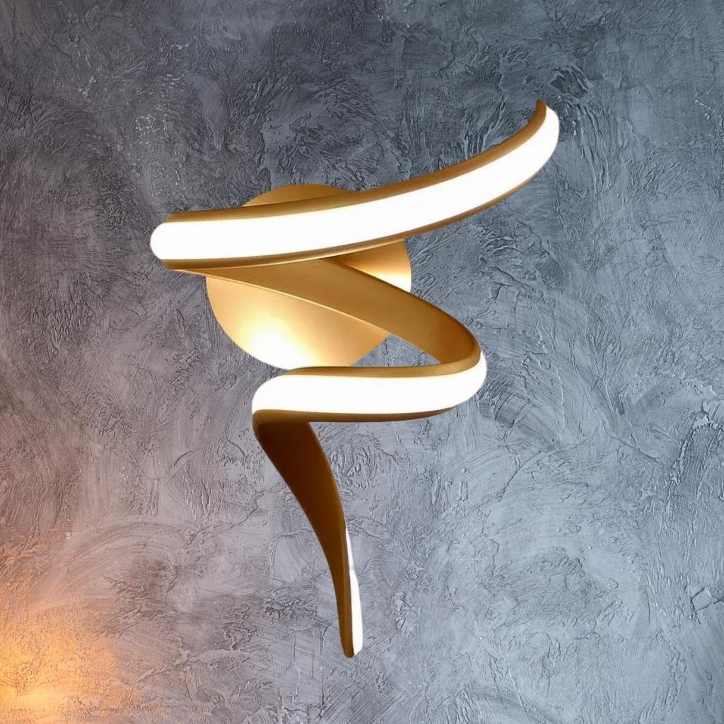 Close-up detail of Lara golden spiral LED wall sconce light by Lux Decor Australia