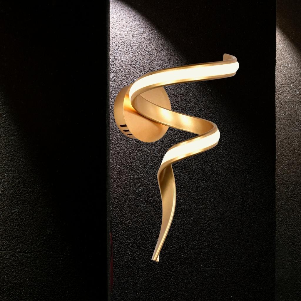 Side view of Lara golden spiral LED wall sconce light by Lux Decor Australia