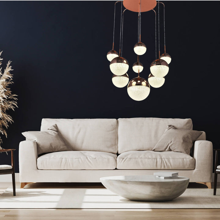 Leiah 9-light LED ceiling round pendant lights in living room with stylish modern design