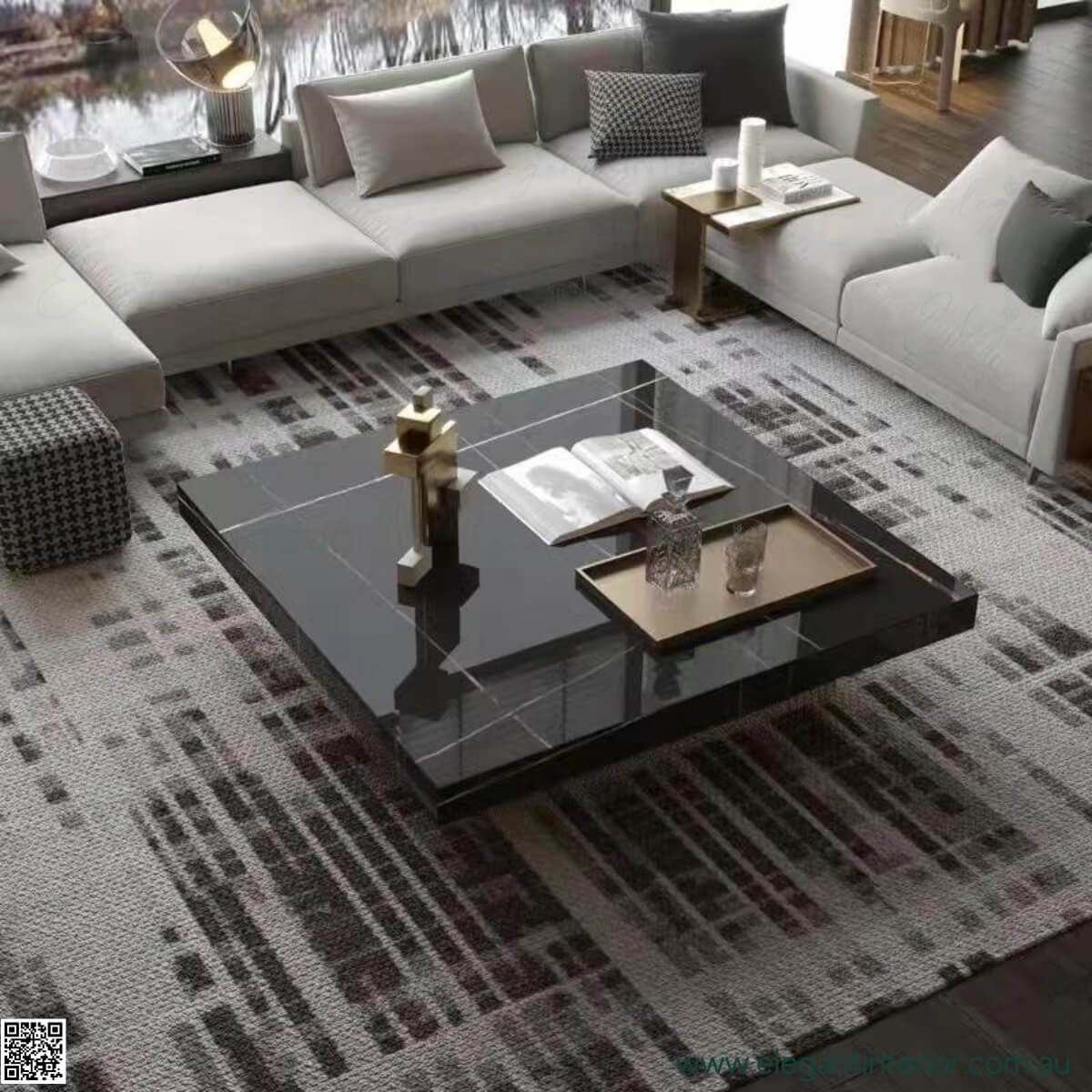 Front view of luxury marble square coffee table showcasing elegant design in Australia