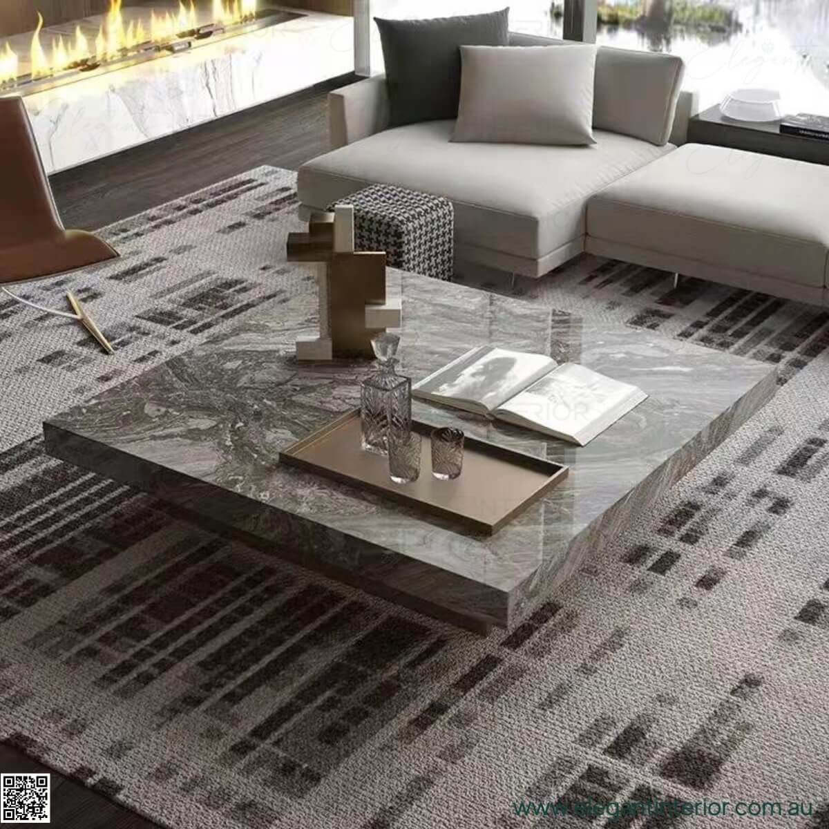 Top view of luxury marble square coffee table highlighting elegant design in Australian home