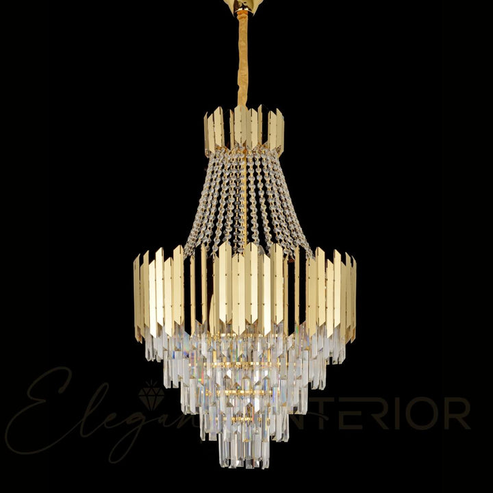 Front view of Tara chandelier in elegant Australian interior – luxurious lighting fixture with intricate design