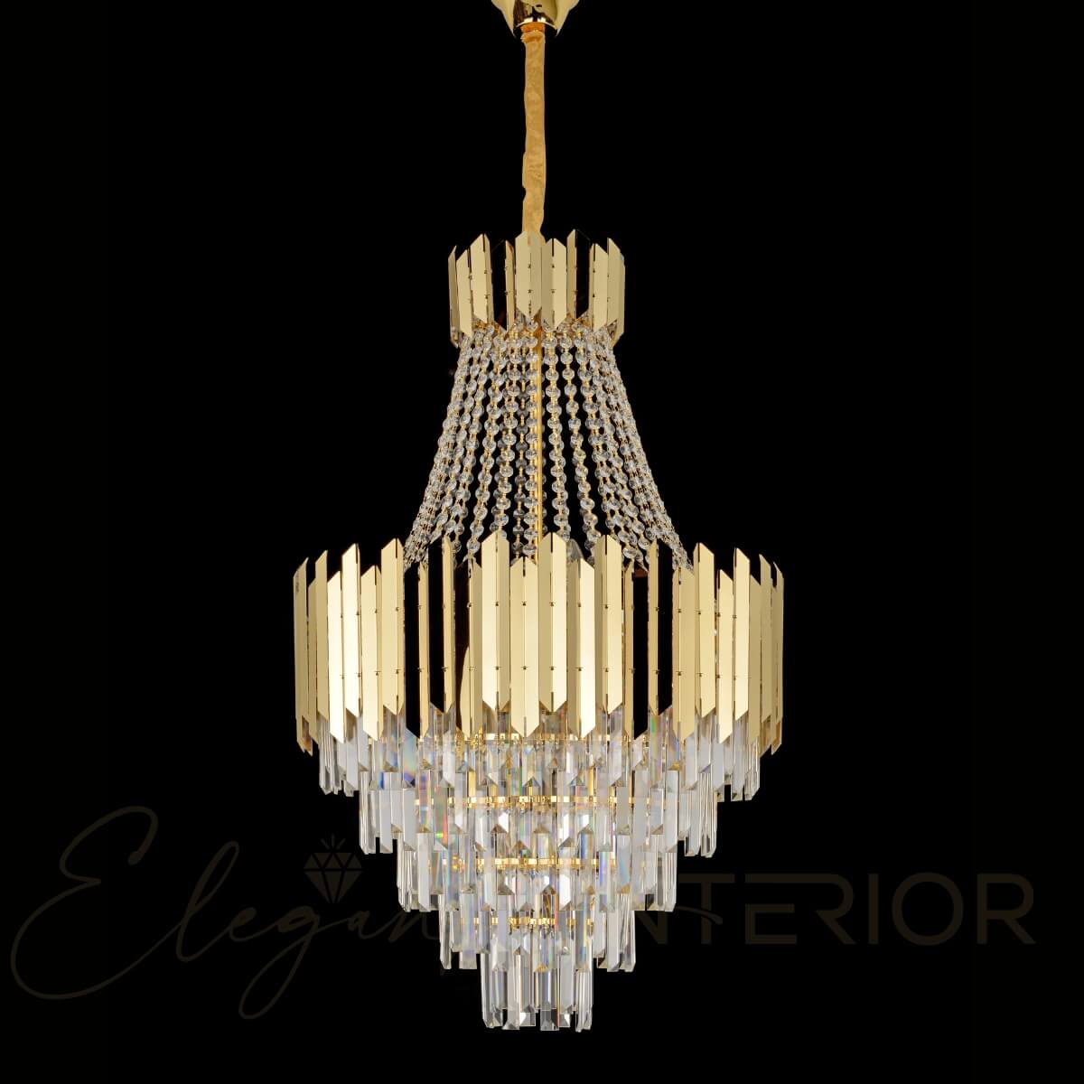 Front view of Tara chandelier in elegant Australian interior – luxurious lighting fixture with intricate design