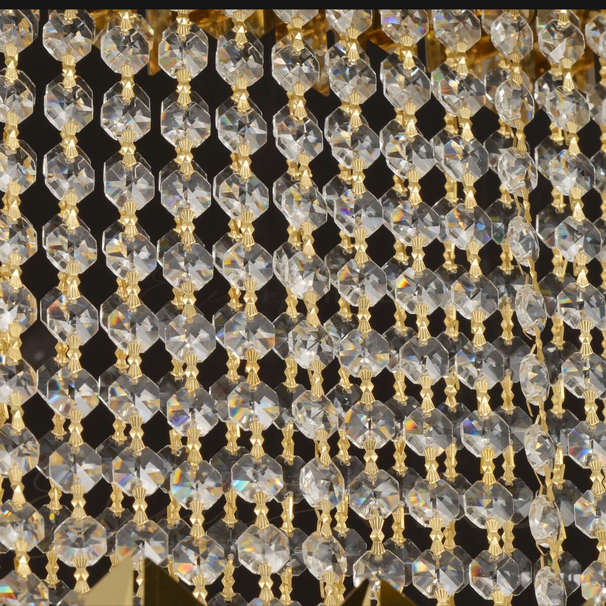 Crystal detail view of Tara chandelier in elegant Australian interior – sparkling facets and exquisite craftsmanship highlighted