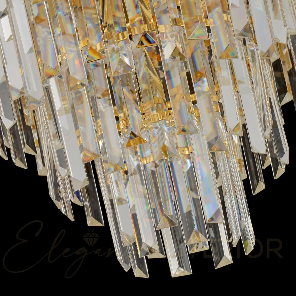 Bottom view of Tara chandelier in elegant Australian interior – showcasing intricate crystal arrangement and elegant lighting design