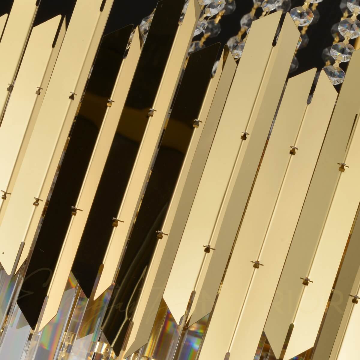 Crystal detail view of Tara chandelier in elegant Australian interior – showcasing sparkling crystals and refined craftsmanship