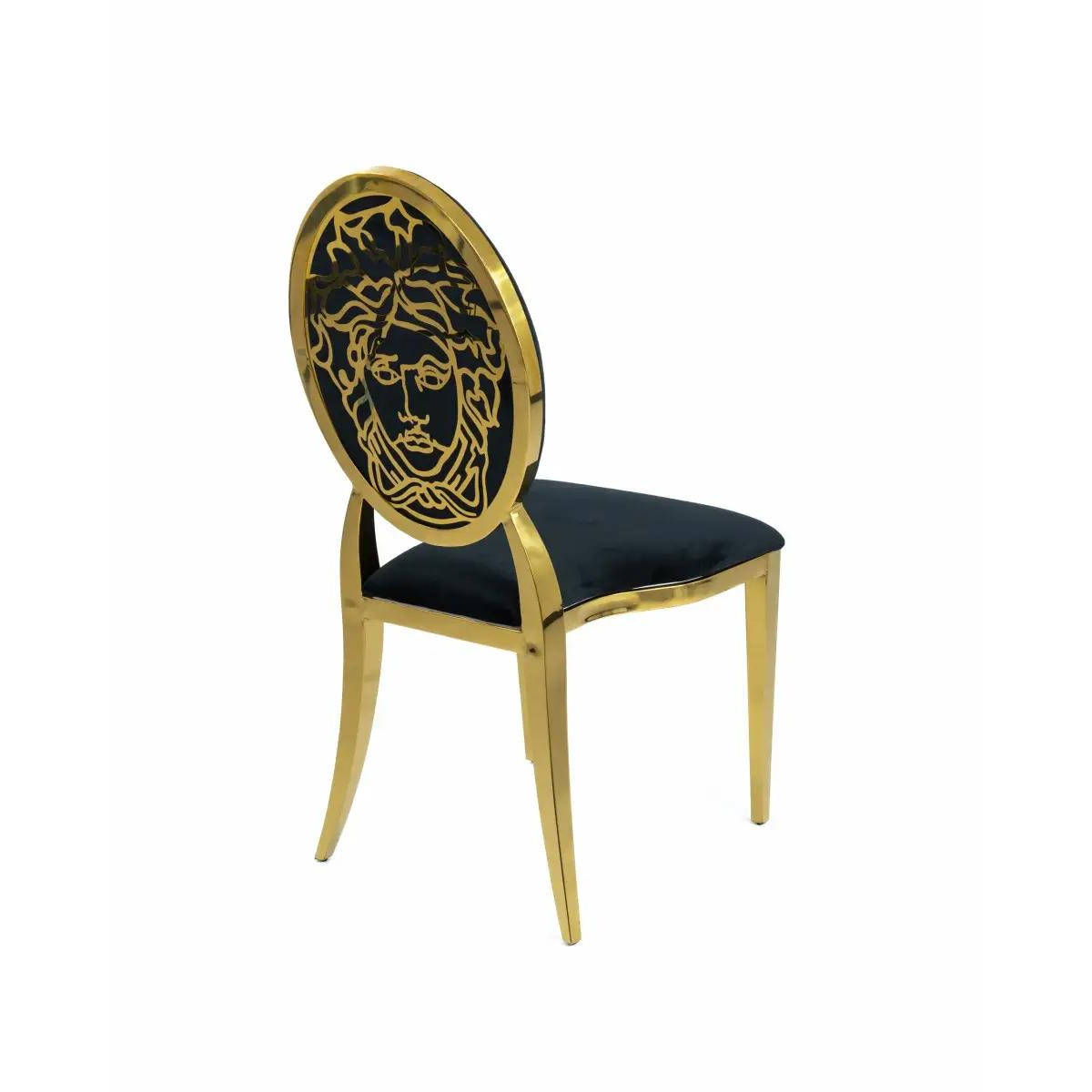 Back view of Medusa modern glamour chair – unique steel man face design with artistic and luxurious style