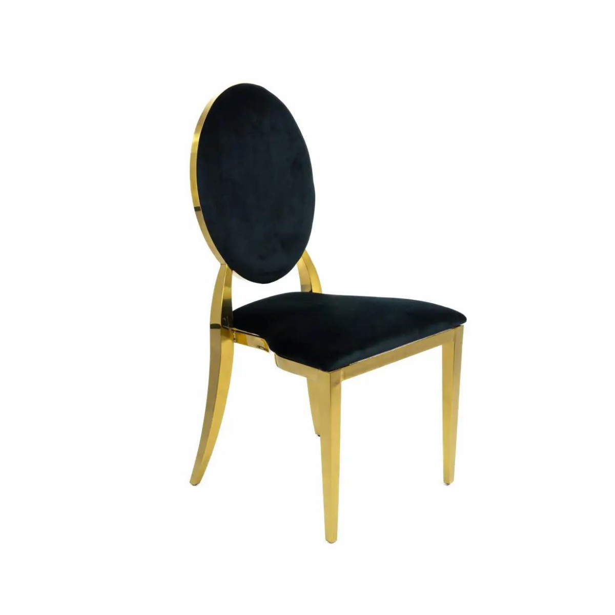 Side view of Medusa chair – elegant modern design with plush upholstery and polished steel frame.