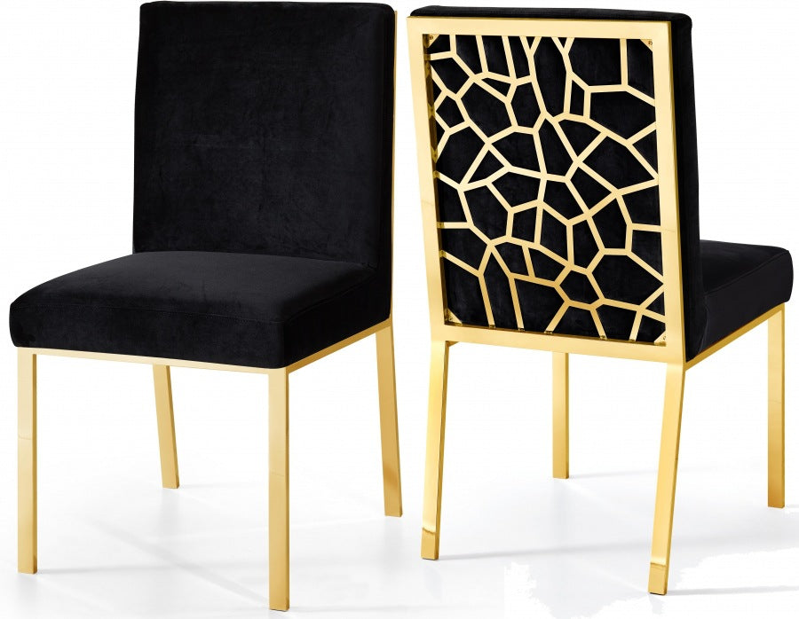 Nordic style customised black dining chair with cushion and gold metal legs, modern elegant design