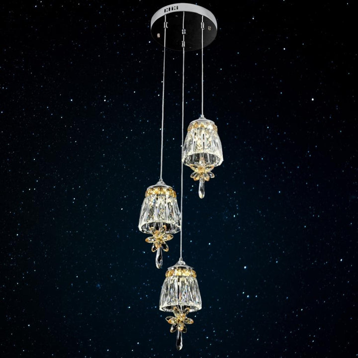 Front view of Nova decorative 3-light pendant light with modern elegant design