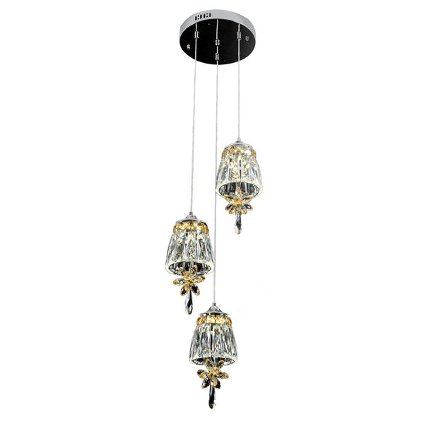 Front view of Nova decorative 3-light pendant light featuring modern elegant design