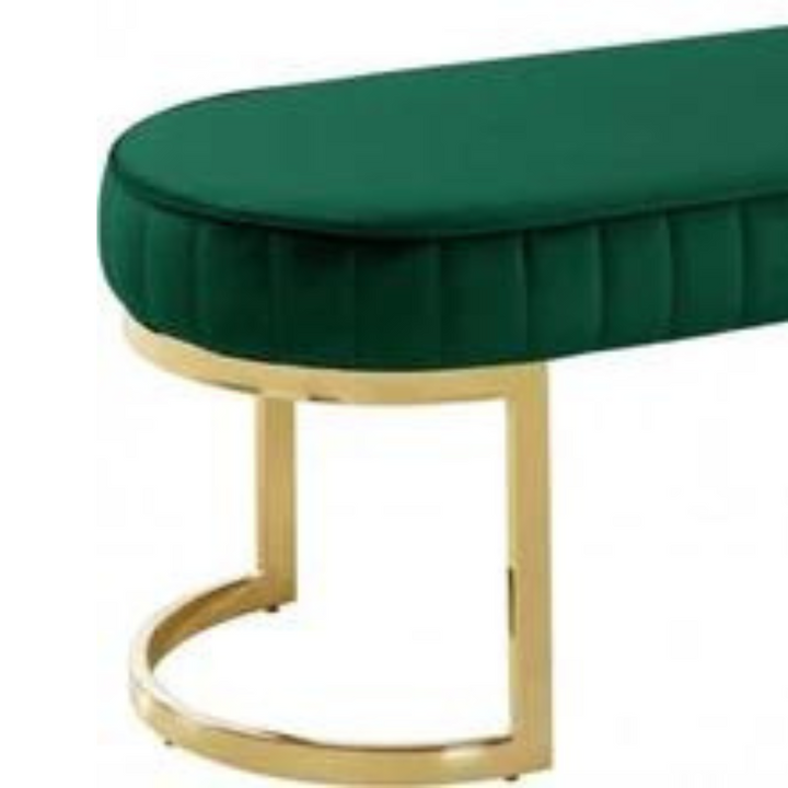 Partial left side view of oval velvet half-moon leg green chair in elegant Australian interior – modern and luxurious seating