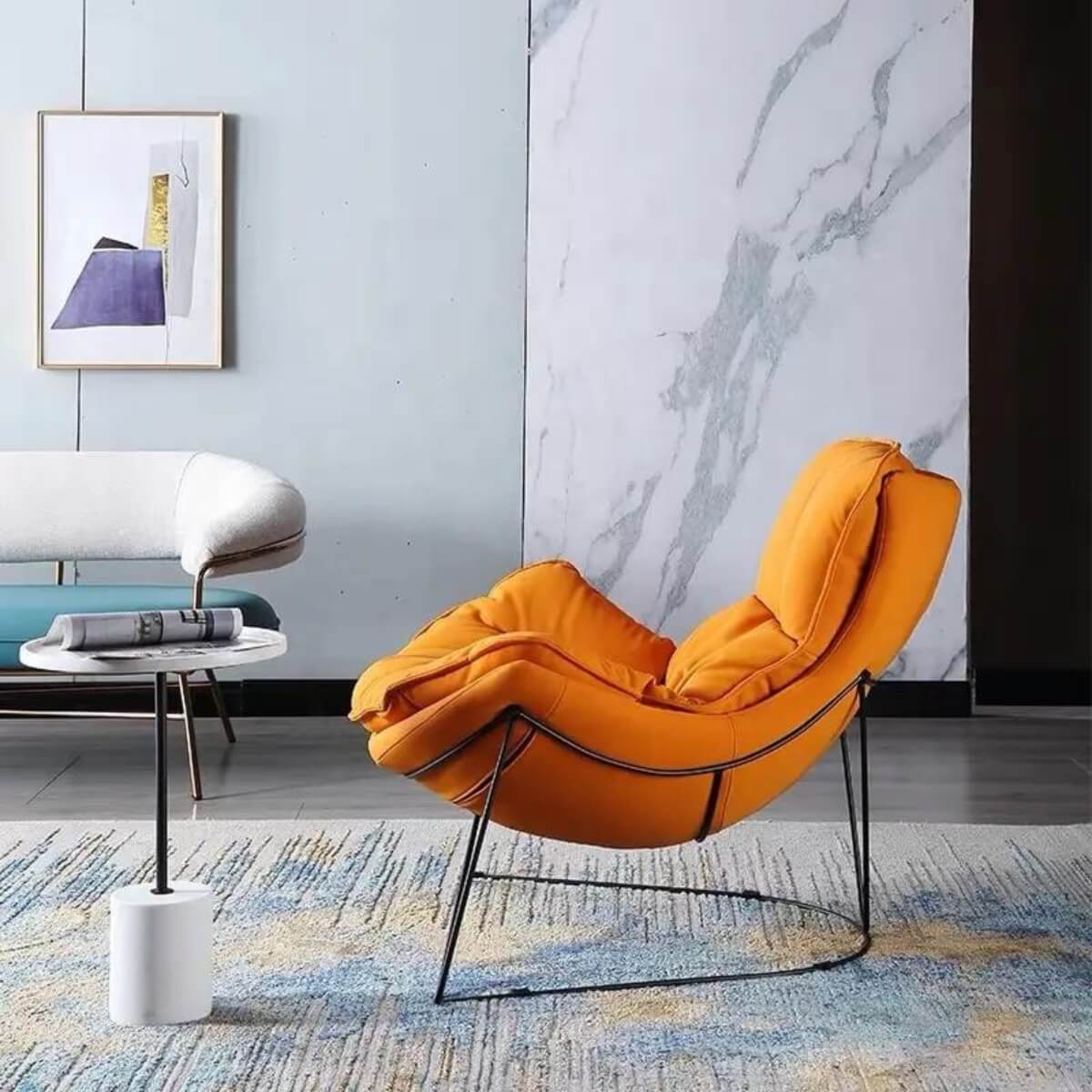 Popular comfortable Italian upholstered soft lounge chair – front view of stylish modern sofa
