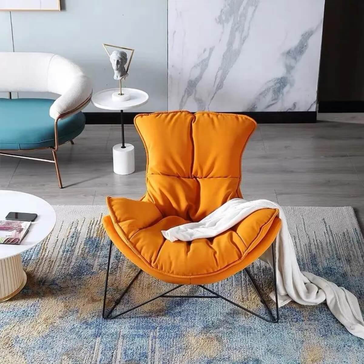 Popular comfortable Italian upholstered soft lounge chair – front view of stylish modern sofa