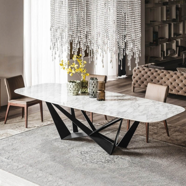 Rectangle Natural Marble Dining Table – Elegant Modern Dining Room Furniture – Top View