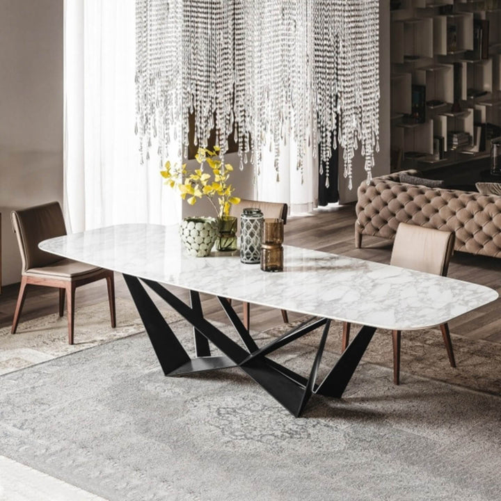 Rectangle Natural Marble Dining Table – Elegant Modern Dining Room Furniture – Top View