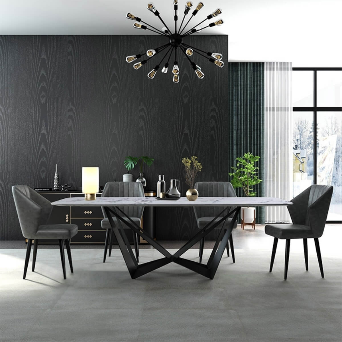 Rectangle Natural Marble Dining Table – Elegant Modern Dining Room Furniture – Top View