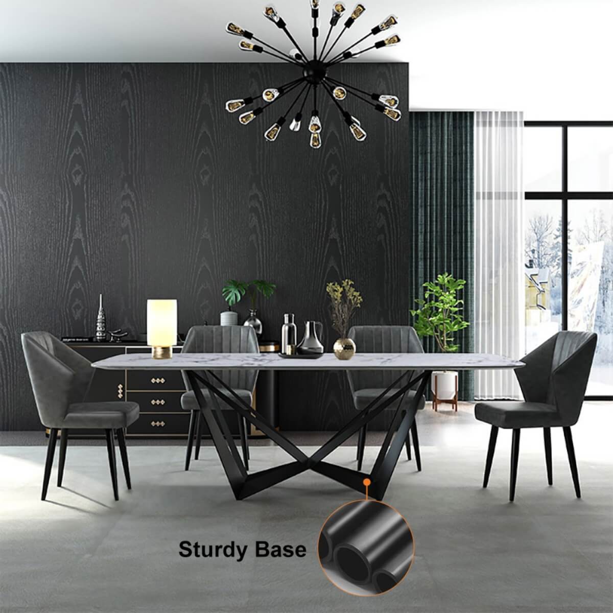 Rectangle Natural Marble Dining Table – Sturdy Base – Modern Luxury Dining Furniture