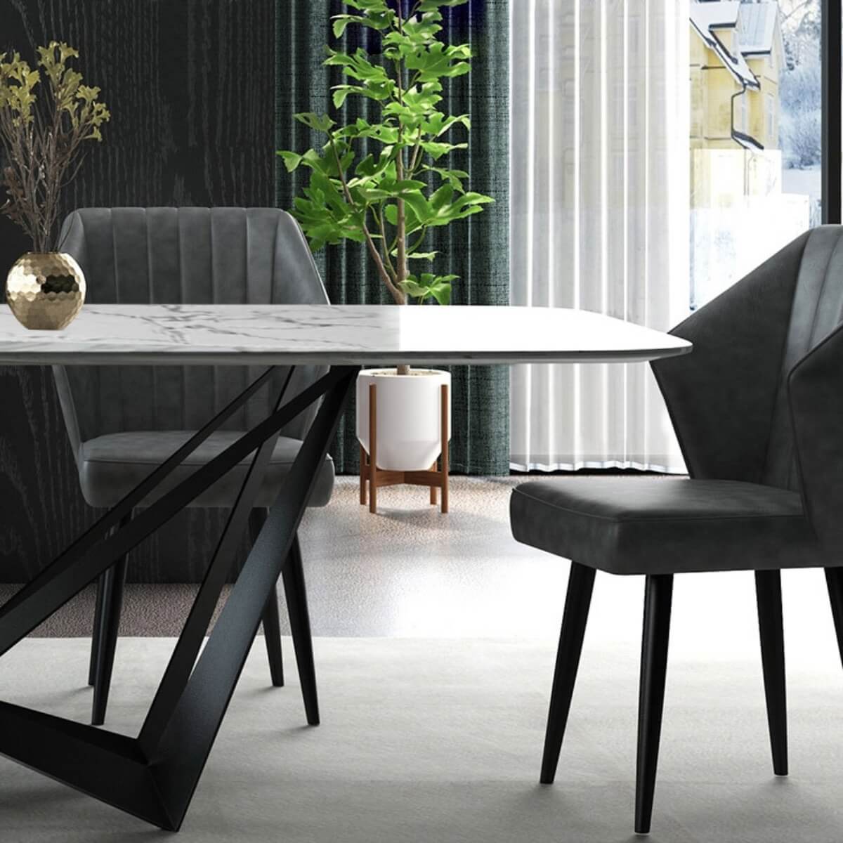 Rectangle Natural Marble Dining Table – Right Side View – Elegant Modern Dining Furniture