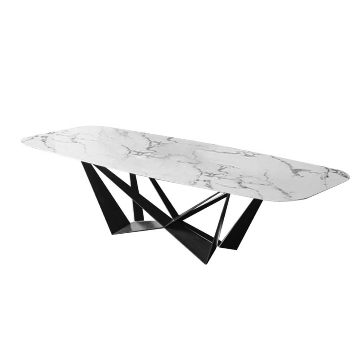 Rectangle Natural Marble Dining Table – Side Angle View – Contemporary Luxury Dining Furniture