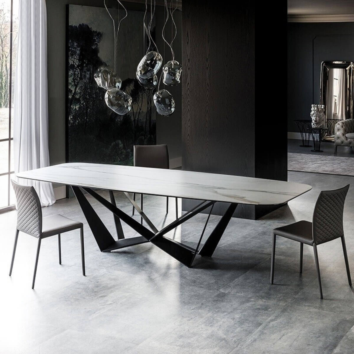 Rectangle Natural Marble Dining Table – Dining Space View – Modern Elegant Dining Furniture