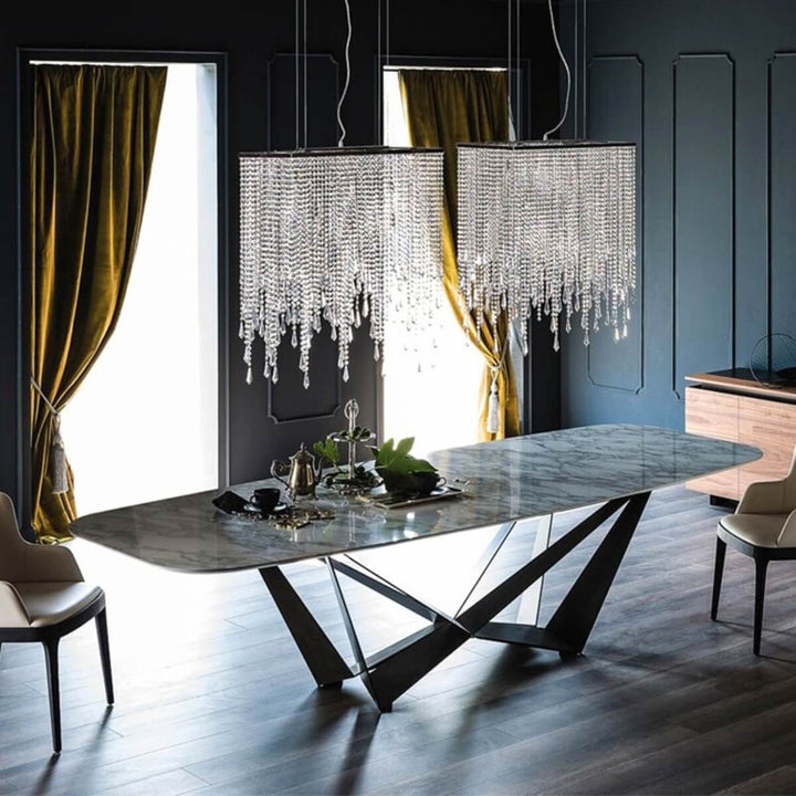 Rectangle Natural Marble Dining Table – Angle View – Sleek Modern Luxury Dining Furniture