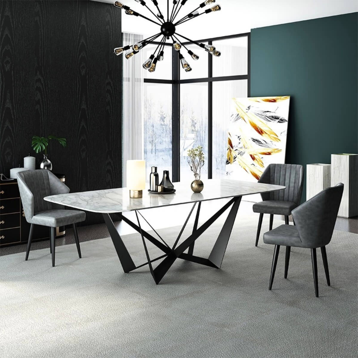 Rectangle Natural Marble Dining Table – Elegant Modern Design – Luxury Dining Furniture