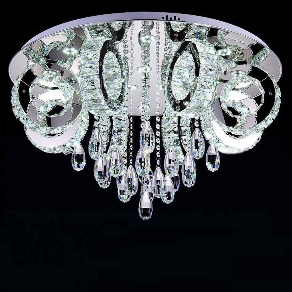 Front view of Rihanna LED gold chandelier light turned on, showcasing elegant crystal lighting design.