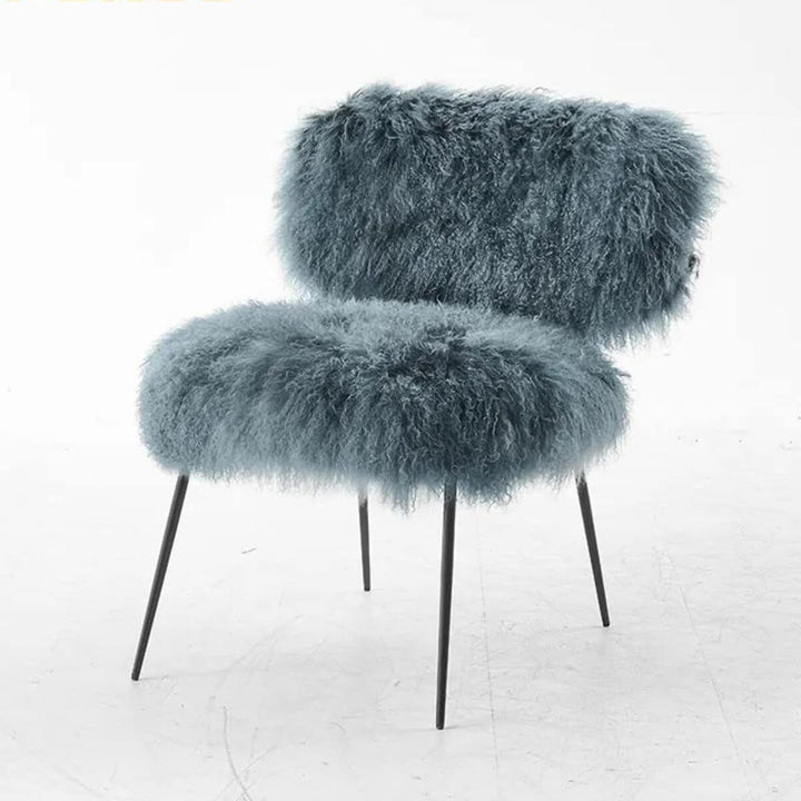 Side angle view of sheep wool lounge chair in Australia highlighting cozy and stylish design