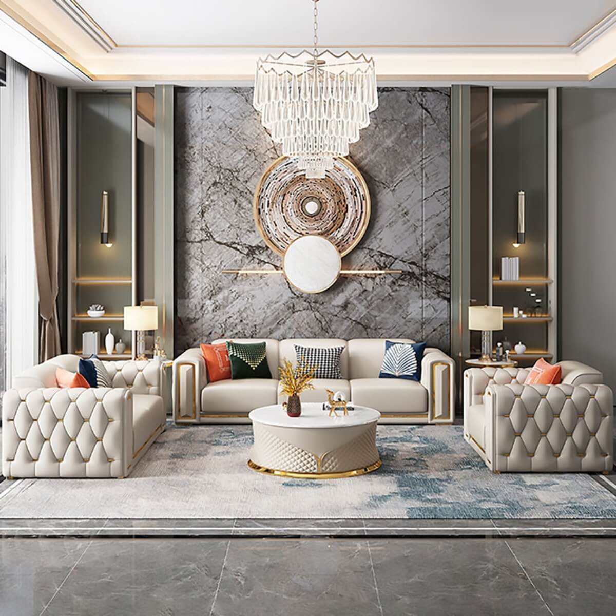 Simplicity modern leather living room sofa set with clean lines and comfortable seating, perfect for stylish homes