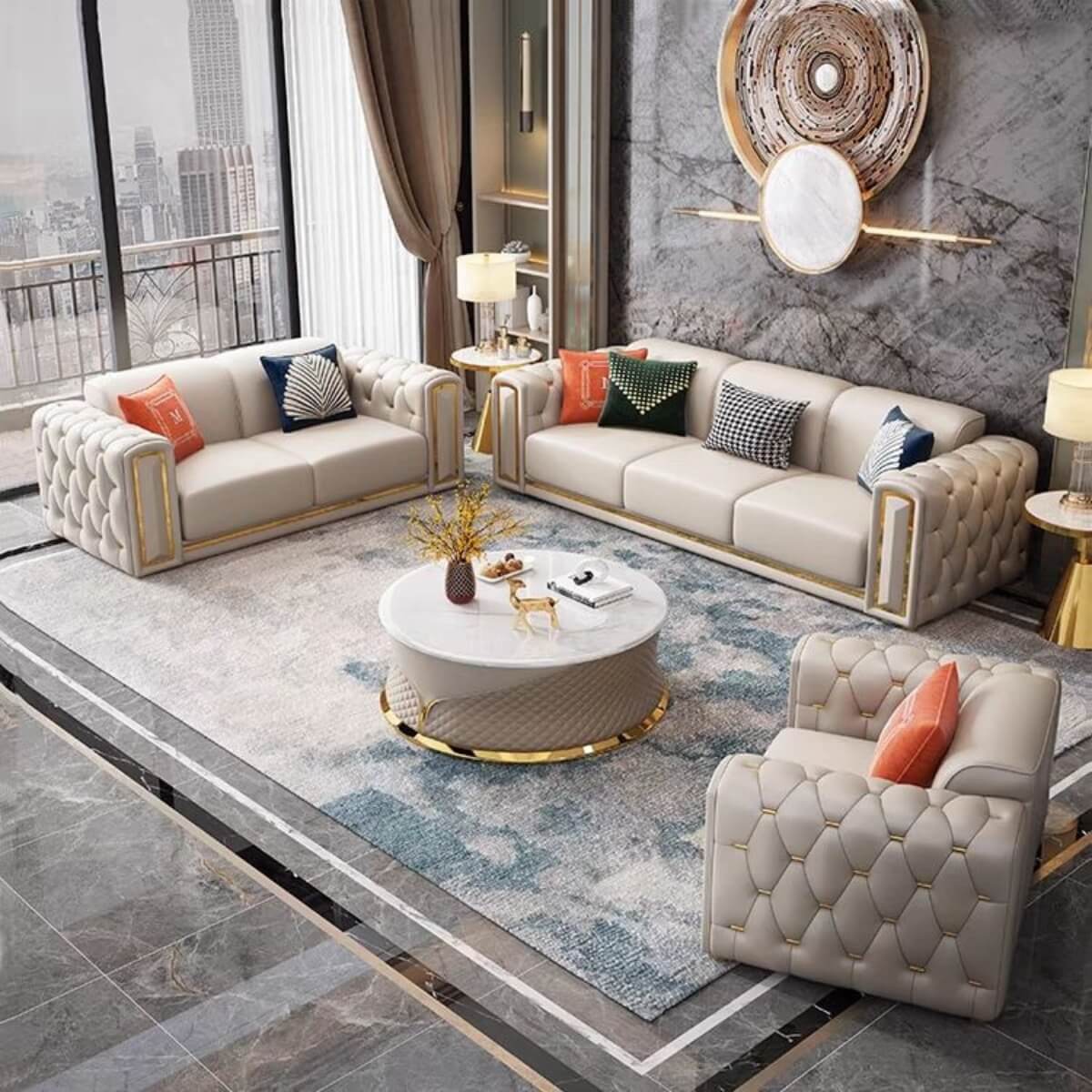 Simplicity modern leather living room sofa set with clean lines and comfortable seating, perfect for stylish homes