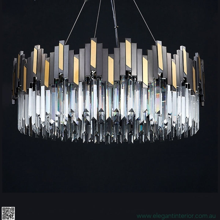 Front detail view of Sophia luxury crystal chandelier highlighting intricate crystal design