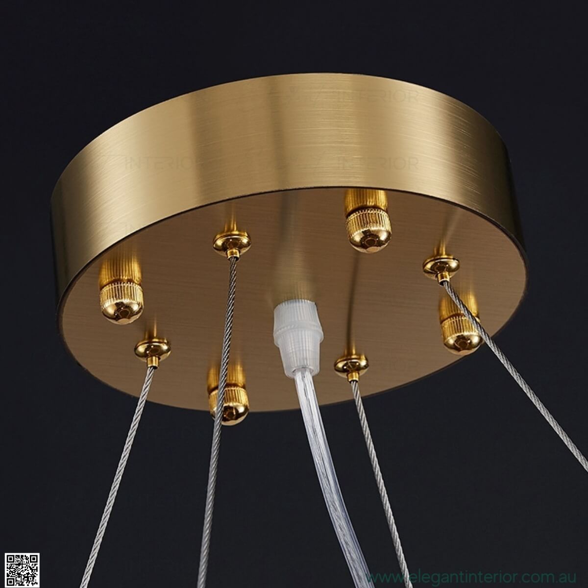 Close view of Sophia luxury crystal chandelier wall base, highlighting premium metal finish
