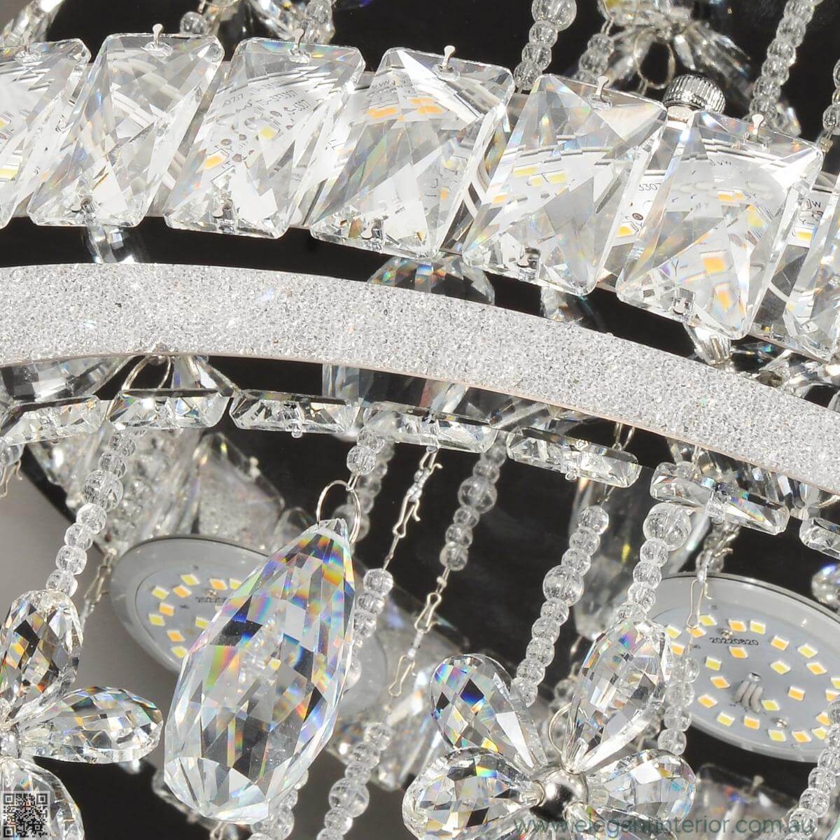  Close-up detail of crystals on Tamara modern crystal ceiling light showcasing elegance