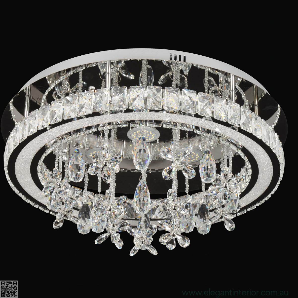 Front view of Tamara modern crystal ceiling light with sleek and elegant design