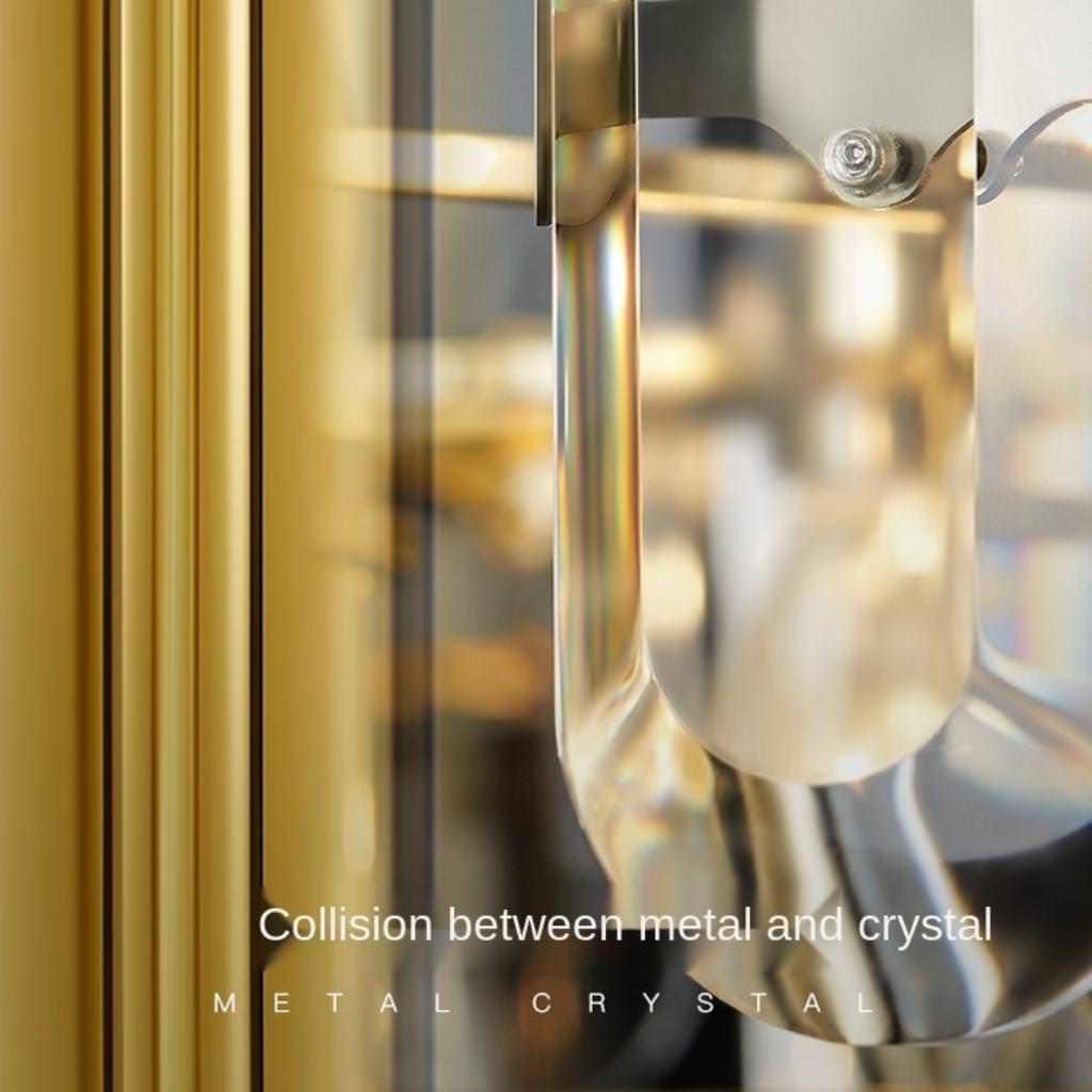 Close-up of metal and crystal collision detail on Yasmin luxury ceiling pendant chandelier by Lux Decor