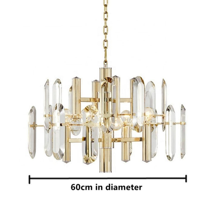 Diameter detail of Yasmin gold luxury ceiling pendant chandelier by Lux Decor Australia
