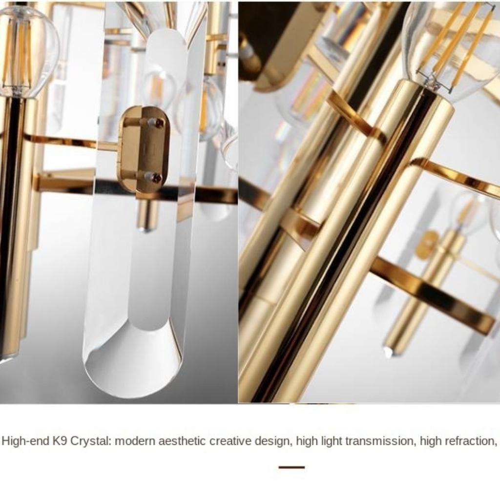 Yasmin gold luxury chandelier with high-end K9 crystal, modern design, high light refraction